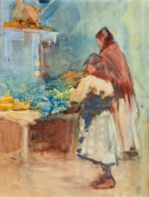 Mother and Daughter Preparing Flowers - Frances Hodgkins
