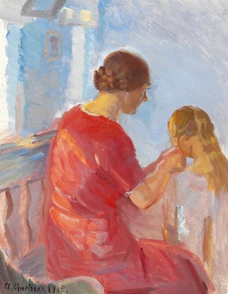 A Mother Plaiting Her Daughters Hair, 1915 - Anna Ancher