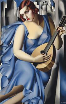 Синяя женщина с гитарой - Тамара де Лемпицка