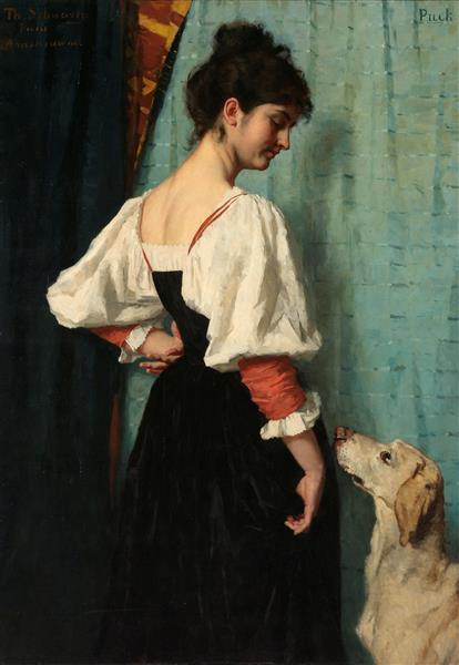 Young Woman, with 'Puck' the Dog, c.1885 - c.1886 - Тереза Шварце