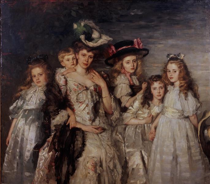 Portrait of Aleida Gijsberta Van Ogtrop Hanlo with Her Five Children, 1906 - Thérèse Schwartze