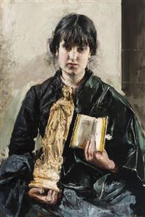 Girl with book and statuette of the Virgin - Антоніо Манчіні