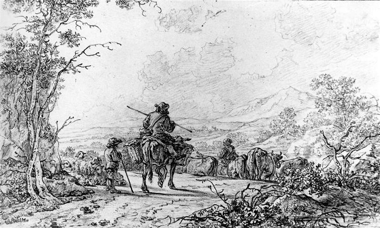 Herdsmen in landscape - Abraham van Strij