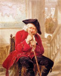 Sitting old man waiting in hall - Abraham van Strij