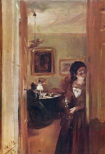 Living Room with the Artist's Sister - Adolph von Menzel
