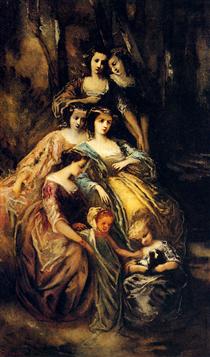 Empress Eugenie And Her Attendants - Adolphe Monticelli