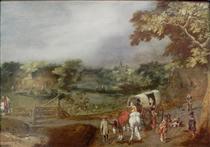 A Summer Village Landscape with Horse - Адриан ван де Венне