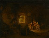 A Tavern Interior with Peasants Drinking Beneath a Window - Адріан ван Остаде