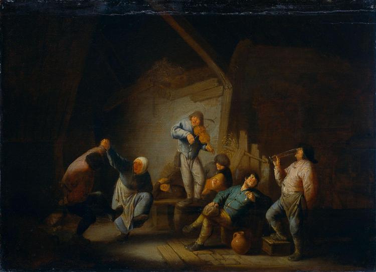 Dancing Couple and Merry Company in an Interior, 1640 - Адриан ван Остаде