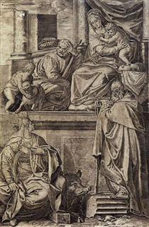 The Holy Family with Sts. Anthony Abbot, Catherine and the Infant St. John - Agostino Carracci