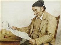 Grandfather with a newspaper - Albrecht Anker