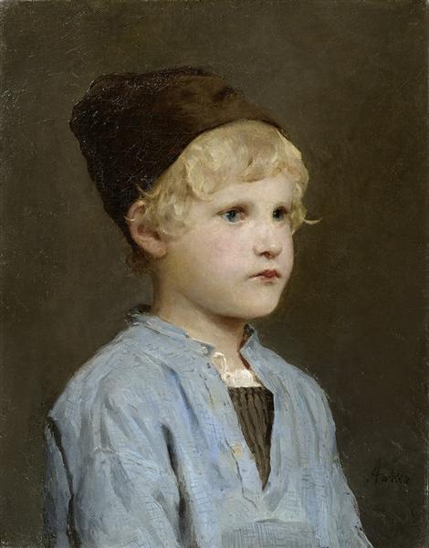 Portrait of a boy with cap - Albert Anker