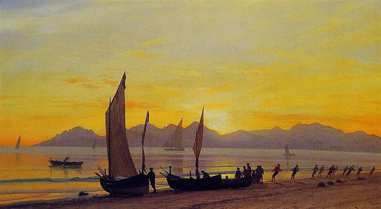 Boats Ashore at Sunset - Альберт Бірштадт