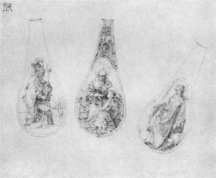 Ornaments for three spoons stalks - Альбрехт Дюрер
