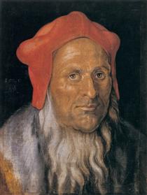 Портрет бородатого мужчины в красной шляпе - Альбрехт Дюрер
