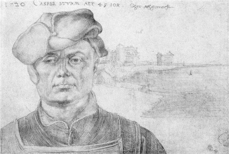 Портрет Каспара Штурма и речной пейзаж, 1520 - Альбрехт Дюрер