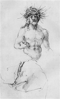 Study sheet with Christ as Man of Sorrows and a garment study - Albrecht Durer