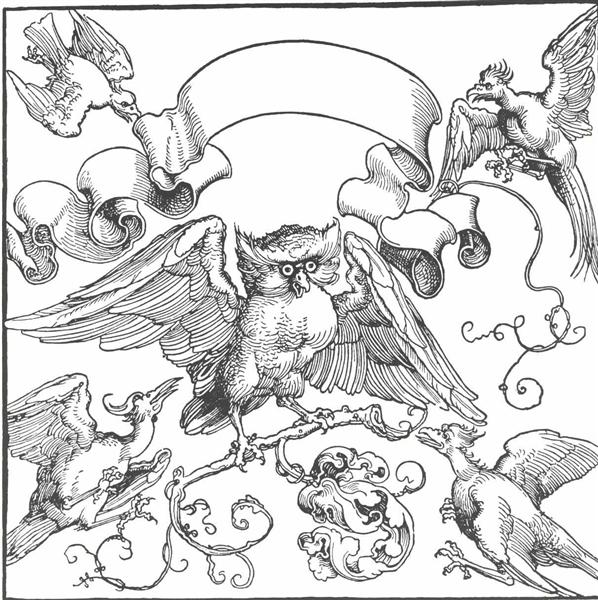 The owl in fight with other birds, 1516 - Альбрехт Дюрер