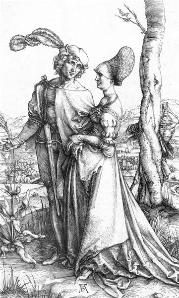 Young Couple Threatened by Death ( Promenade), c.1498 - Альбрехт Дюрер