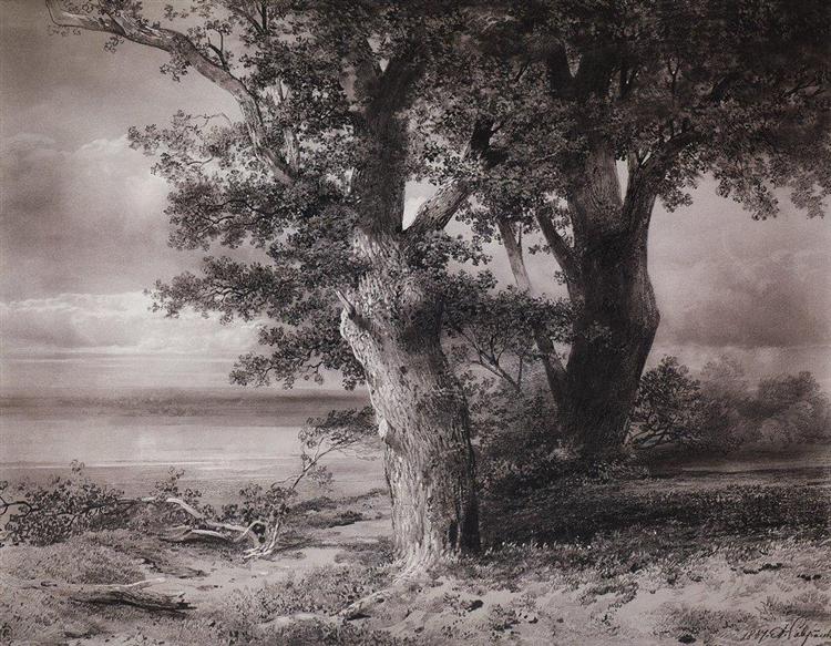 Oaks on the shore, 1867 - Aleksey Savrasov