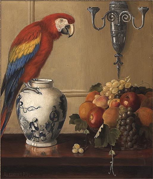 Still life of Macaw, Chinese Vase and Fruit - Alexander Pope