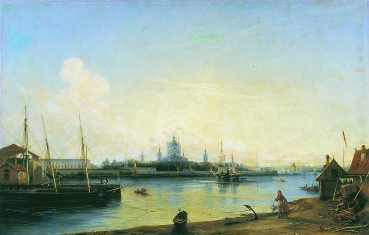 Вид на Смольный монастырь с Большой Охты, 1851 - Алексей Боголюбов