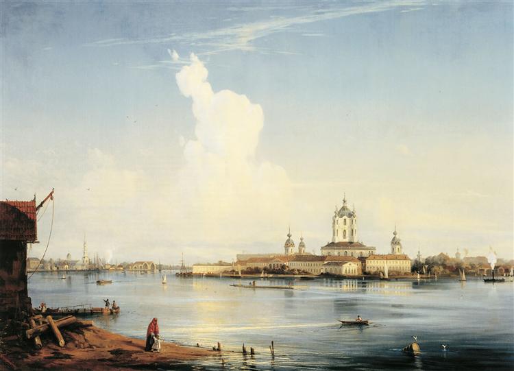 Вид на Смольный монастырь с Большой Охты, 1852 - Алексей Боголюбов