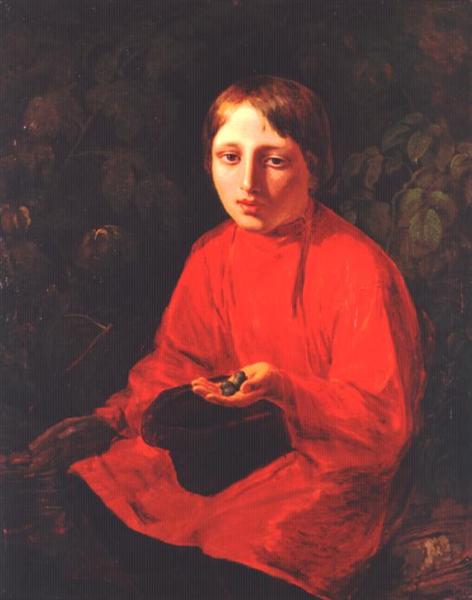 A Boy in a Red Shirt, 1845 - Алексей Венецианов