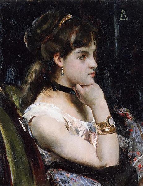 Woman Wearing a Bracelet - Альфред Стевенс