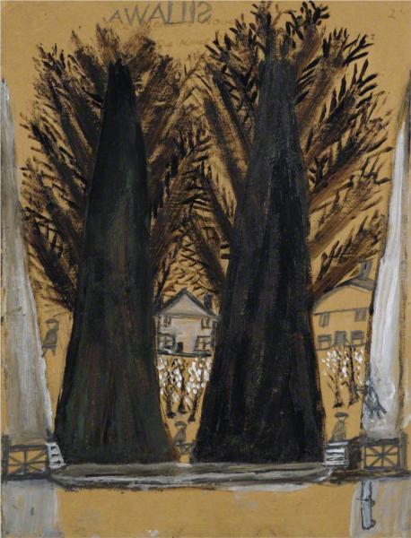 Landscape with Two Large Trees and Houses - Alfred Wallis