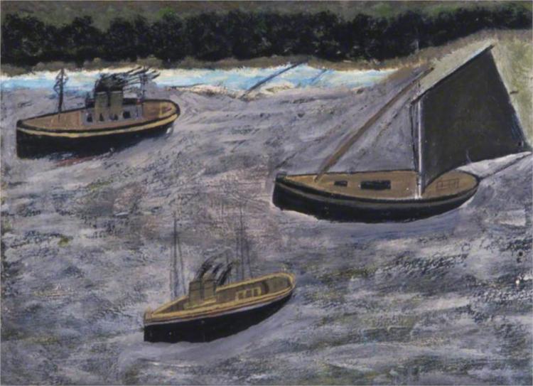 Three Boats off the Shore - Alfred Wallis