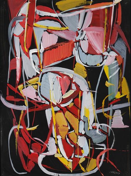 Composition sur fond rouge et noir - Andre Lanskoy