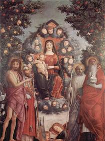 Madonna with saints St. John theBaptist, St. Gregory I the Great, St. Benedict - Андреа Мантенья