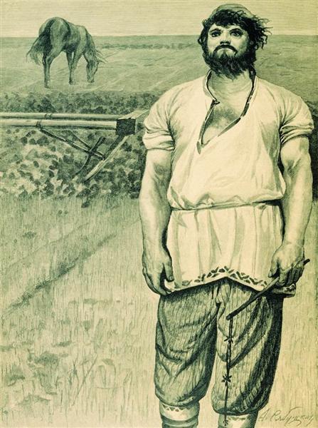 Mikula Selyaninovich. Illustration for the book "Russian epic heroes", 1895 - Andrei Riabushkin