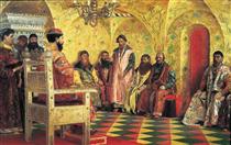 Tzar Mikhail Fedorovich Holding Council with the Boyars in His Royal Chamber - Andrei Petrowitsch Rjabuschkin