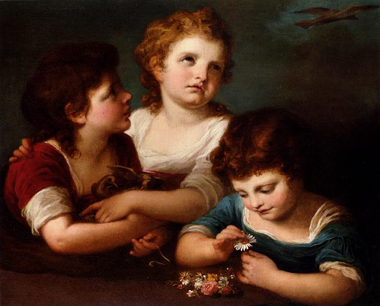 Children with a bird's nest and flowers - Angelica Kauffman