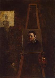 Self-portrait on an Easel in a Workshop - Annibale Carracci