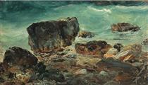 Coastal scene with larger rocks - Anton Melbye