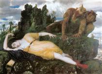 Sleeping Diana Watched by Two Fauns - Арнольд Бёклин