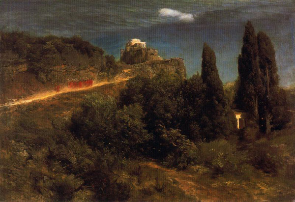 Soldiers amount towards a mountain fortress - Arnold Böcklin