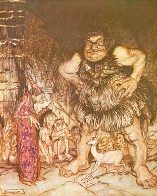 The giant Galligantua and the wicked old magician transform the duke's - Arthur Rackham