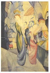 Bright woman in front of a hat store - August Macke