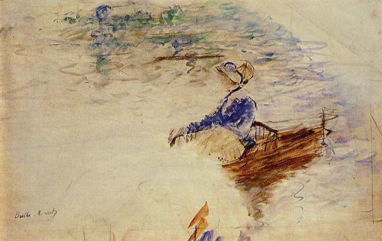 Young Woman in a Rowboat, Eventail, 1891 - Берта Морізо
