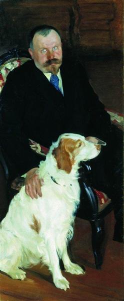 Portrait of Dr. S. Y. Lyubimov with dog, 1905 - Boris Koustodiev