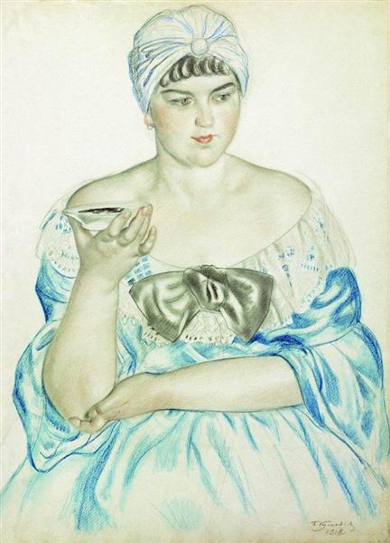 Женщина, пьющая чай, 1918 - Борис Кустодиев