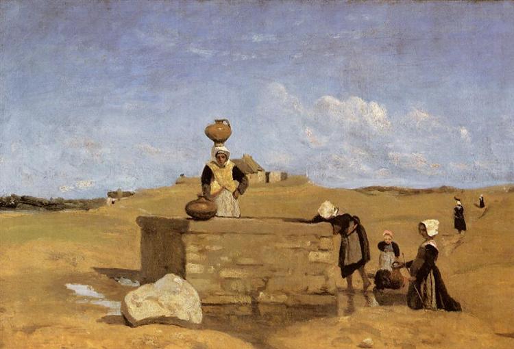 Breton Women at the Well near Batz, c.1840 - c.1844 - Jean-Baptiste Camille Corot