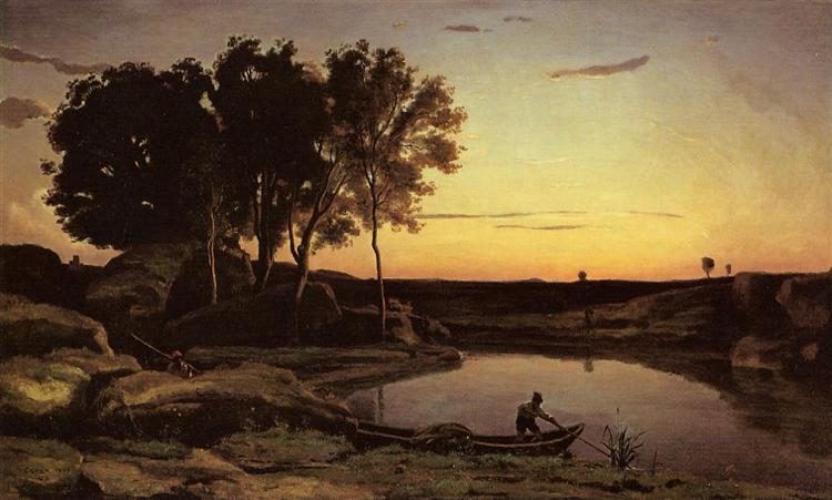 Evening Landscape (The Ferryman, Evening), 1839 - Jean-Baptiste Camille Corot