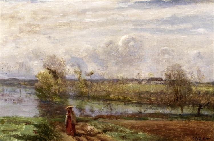 Girl Reading by the Water, c.1870 - c.1874 - Каміль Коро