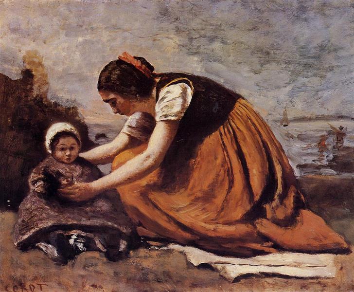 Mother and Child on the Beach, 1860 - 柯洛
