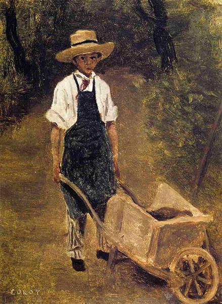 Octave Chamouillet Pushing a Wheelbarrow in a Garden, c.1844 - c.1845 - Camille Corot